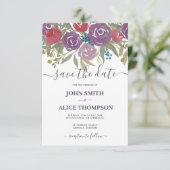 Waterverf Lavender en Red Floral Wedding Save The Date (Staand voorkant)