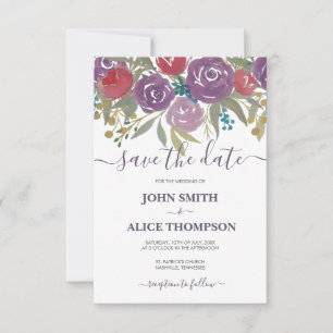 Waterverf Lavender en Red Floral Wedding Save The Date