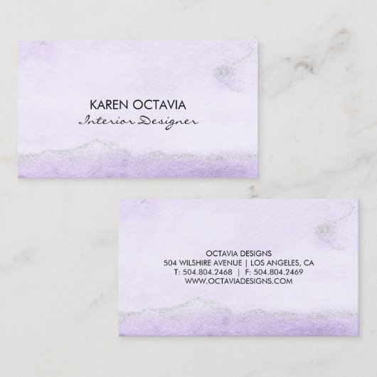 Waterverf Lavender Faux Glitter Visitekaartje (Voorkant / Achterkant)