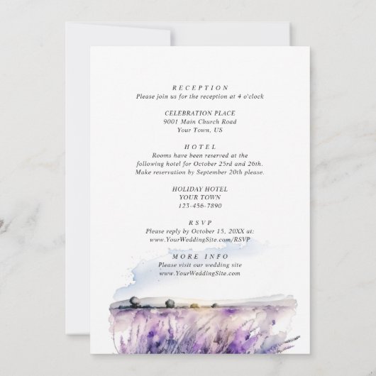 Waterverf Lavender Field Wedden All-in-One Kaart (Achterkant)