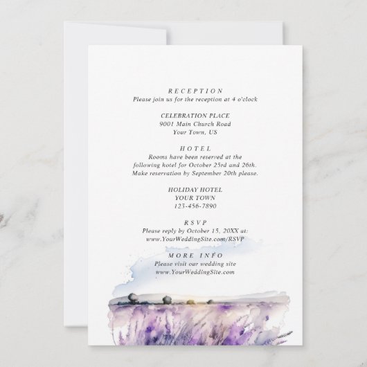 Waterverf Lavender Field Wedden All-in-One Kaart (Achterkant)