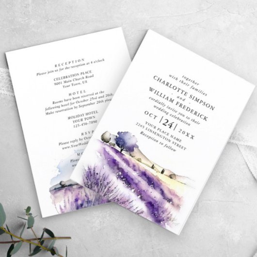 Waterverf Lavender Field Wedden All-in-One Kaart