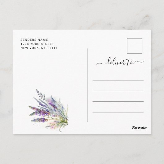 Waterverf Lavender Field Wedding Save the Date Briefkaart (Achterkant)