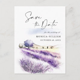 Waterverf Lavender Field Wedding Save the Date Briefkaart