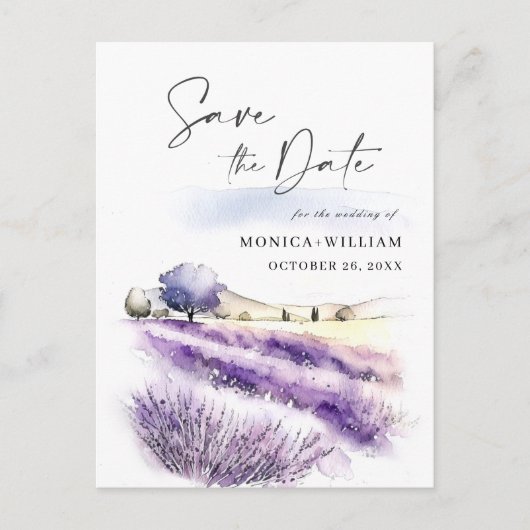 Waterverf Lavender Field Wedding Save the Date Briefkaart (Voorkant)