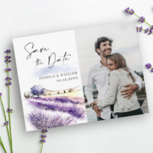 Waterverf Lavender Field Wedding Save the Date Briefkaart