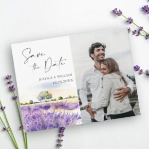 Waterverf Lavender Field Wedding Save the Date Briefkaart