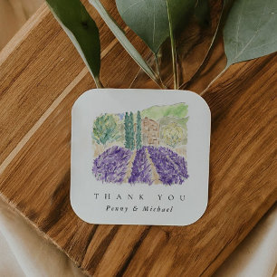 Waterverf Lavender Fields Hartelijk dank Vierkante Sticker
