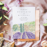 Waterverf Lavender Fields Wedden Save the Date<br><div class="desc">Een prachtige waterverf schilderij van lavendervelden creëer een romantisch gevoel hier sparen de Datum aankondiging. Met tekenlettertekenspatiëring naar boven op de elegantiefactor. Volledige overeenkomende trouwsuite beschikbaar.</div>