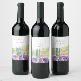 Waterverf Lavender Fields Weddenschap Wine Label Wijn Etiket