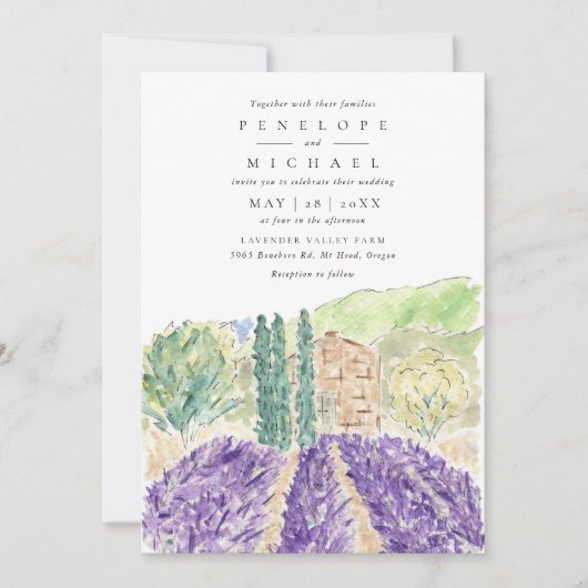 Waterverf Lavender Fields Wedding Kaart (Voorkant)