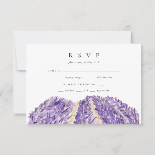 Waterverf Lavender Fields Wedding RSVP Kaartje (Voorkant)