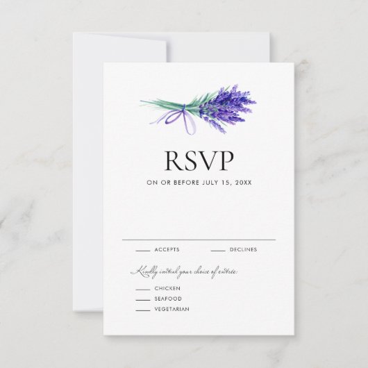 Waterverf Lavender Floral Bouquet Spring Wedding RSVP Kaartje (Voorkant)