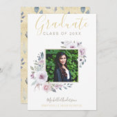 Waterverf Lavender Floral Gold Photo Afstuderen Aankondiging (Voorkant / Achterkant)