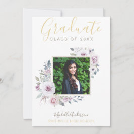 Waterverf Lavender Floral Gold Photo Afstuderen Aankondiging