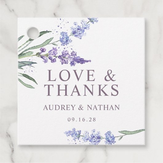 Waterverf Lavender Floral Love & Bedankt Wedding Bedankjes Labels (Voorkant)