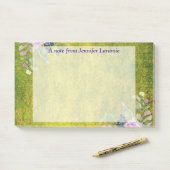 Waterverf Lavender Floral over Olive Green Post-it® Notes (Op bureau)
