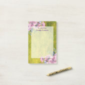 Waterverf Lavender Floral over Olive Green Post-it® Notes (Op bureau)