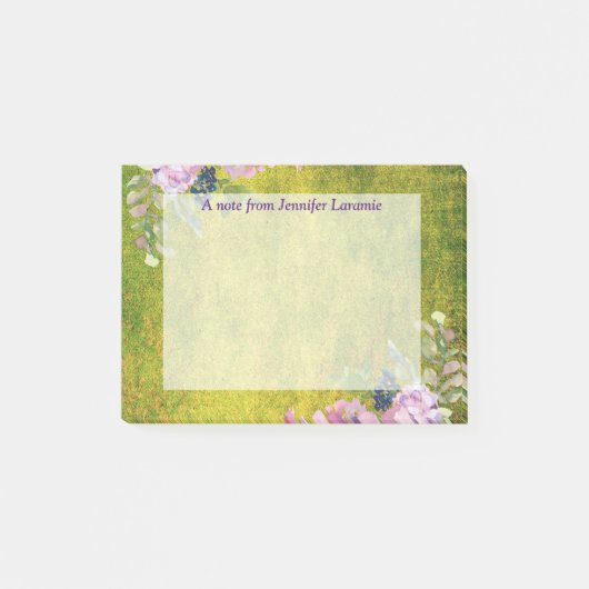 Waterverf Lavender Floral over Olive Green Post-it® Notes (Voorkant)