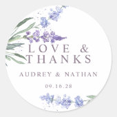 Waterverf Lavender Floral Wedding Dank je Ronde Sticker (Voorkant)