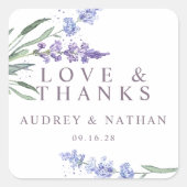 Waterverf Lavender Floral Wedding Dank je Vierkante Sticker (Voorkant)