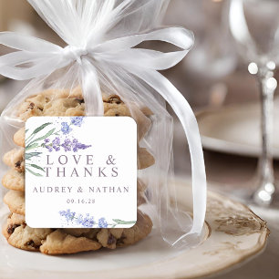 Waterverf Lavender Floral Wedding Dank je Vierkante Sticker