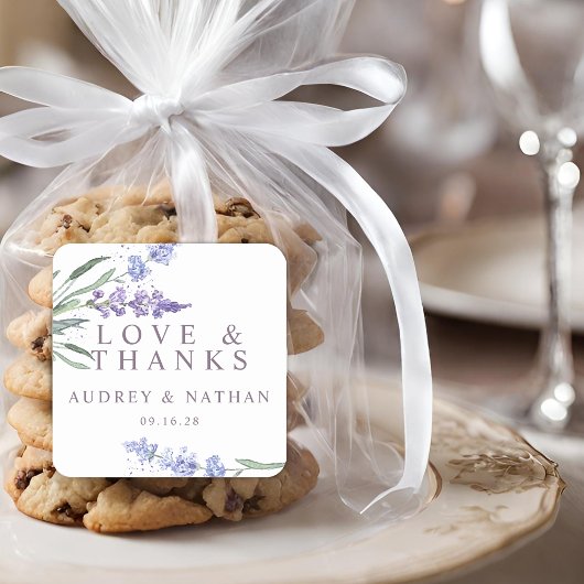 Waterverf Lavender Floral Wedding Dank je Vierkante Sticker