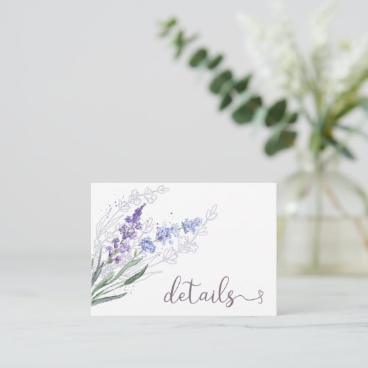 Waterverf Lavender Floral Wedding Details Informatiekaartje (Staand voorkant)