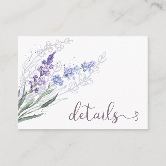 Waterverf Lavender Floral Wedding Details Informatiekaartje (Voorkant)