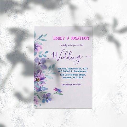 Waterverf Lavender Floral Wedding Invitation Kaart