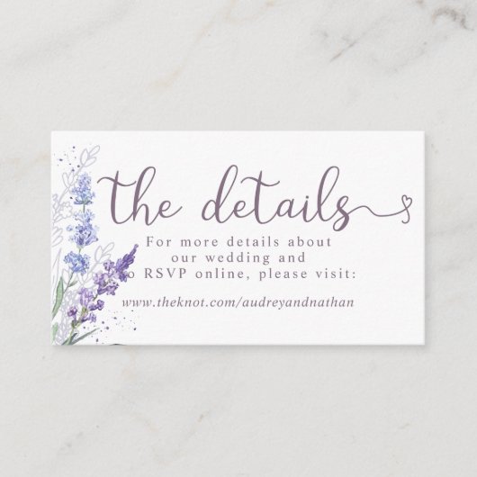 Waterverf Lavender Floral Wedding Website Informatiekaartje (Voorkant)