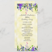 Waterverf Lavender Floral Yellow Birthday Menu (Voorkant / Achterkant)