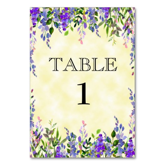 Waterverf Lavender Floral Yellow Place Card Kaart (Voorkant)