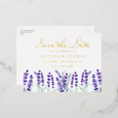 Waterverf lavender Flower Garden Save the Date Folie Uitnodiging Briefkaart (Voorkant / Achterkant)