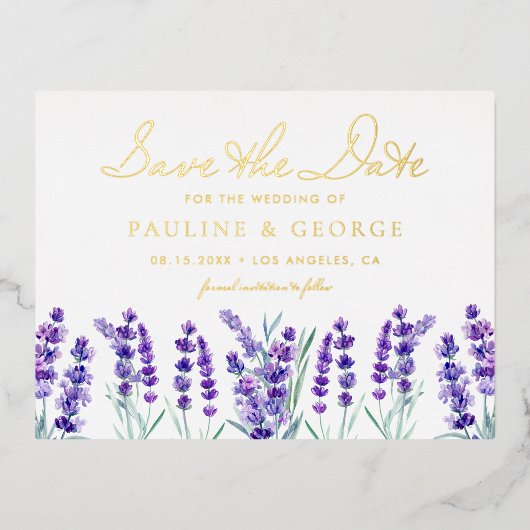 Waterverf lavender Flower Garden Save the Date Folie Uitnodiging Briefkaart (Voorkant)