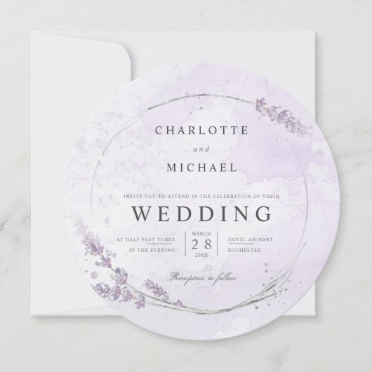 Waterverf lavender flower met ronde bruiloft kaart (Voorkant)
