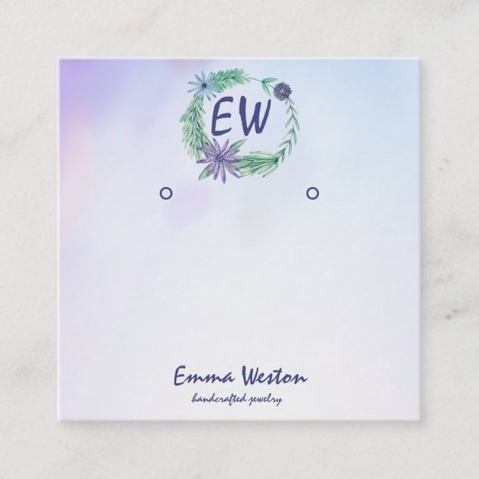Waterverf lavender Flower Wreatring display (WR) Vierkante Visitekaartje (Voorkant)