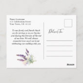 Waterverf Lavender Flowers Field Hartelijk dank Briefkaart (Achterkant)