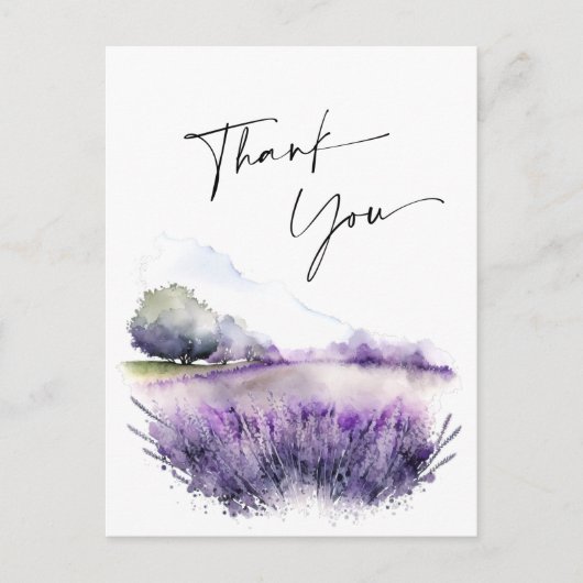 Waterverf Lavender Flowers Field Hartelijk dank Briefkaart (Voorkant)