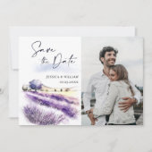 Waterverf Lavender Flowers Field Weddenfoto Save The Date (Voorkant)
