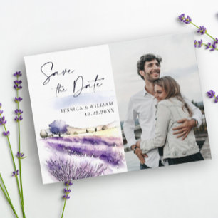 Waterverf Lavender Flowers Field Weddenfoto Save The Date