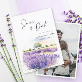 Waterverf Lavender Flowers Field Weddenfoto Save The Date
