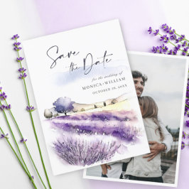 Waterverf Lavender Flowers Field Weddenfoto Save The Date