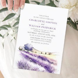 Waterverf Lavender Flowers Field Wedding Kaart