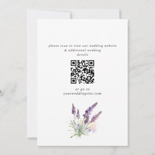 Waterverf Lavender Flowers Field Wedding QR code Kaart (Achterkant)