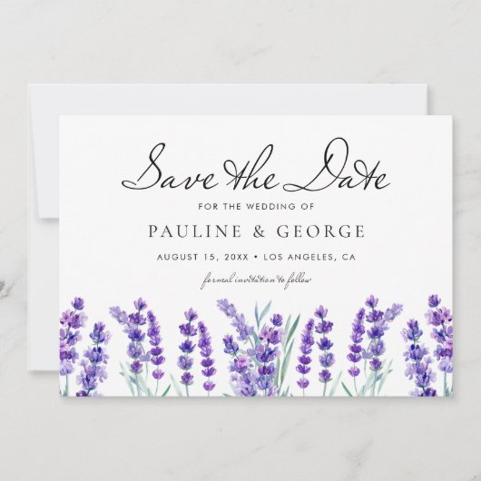 Waterverf Lavender Flowers Floral Bouquet Save The Date (Voorkant)