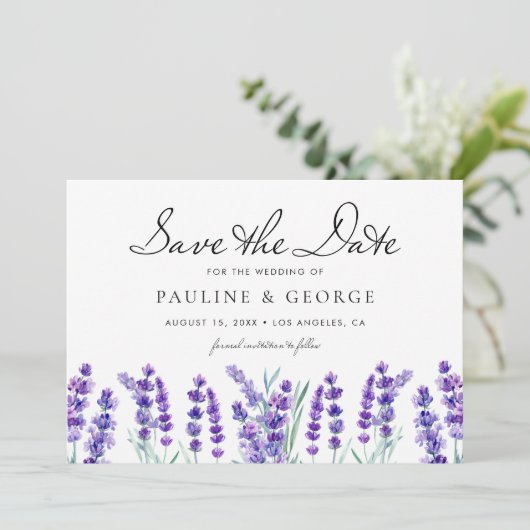Waterverf Lavender Flowers Floral Bouquet Save The Date (Staand voorkant)