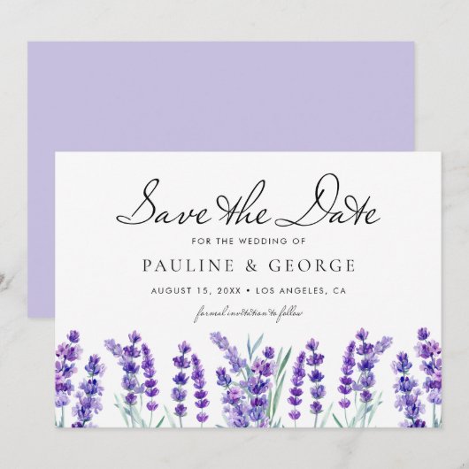 Waterverf Lavender Flowers Floral Bouquet Save The Date (Voorkant / Achterkant)