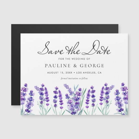 Waterverf Lavender Flowers Floral Save the Date Magnetische Uitnodiging (Voorkant / Achterkant)