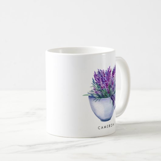 Waterverf Lavender Flowers in Teacup Personalized Koffiemok (Voorkant rechts)